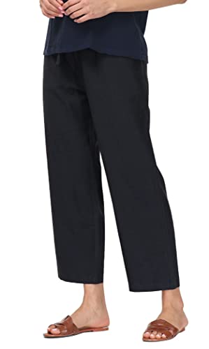 Soojun Women's Linen Blend Drawstring Wide Leg Cropped Pant4