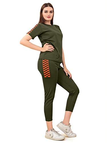 Image of DTR FASHION Lycra Blended Checkered Printed Tracksuit Co-ord Sets for Women TS HALF CHECKS NEW