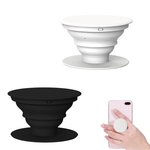 Lumeclat Paquete de 2 soportes extensibles para smartphones y tabletas con tapa intercambiable, giro de 360°,anillo adaptador,soporte de airbag,desmontable y ajustable en varios niveles(blanco y negro