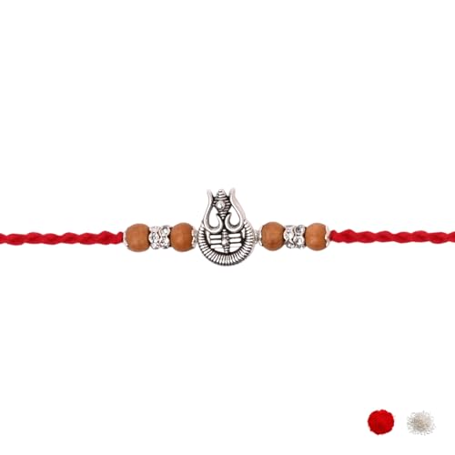 Image of I Jewels Silver Plated Trishul Design Rakhi With Roli Chawal & Rakshabandhan Card for Bro /Brother /Bhai