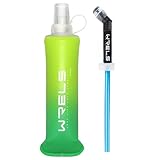 ソフトフラスク ハイドレーション フラスク トレラン ランニング 水筒 ボトル マラソン 登山 給水ボトル 250ml/500ml 折りたたみ水筒 水分補給 軽量 トレイル サイクル（緑色、250ml+ストロー）