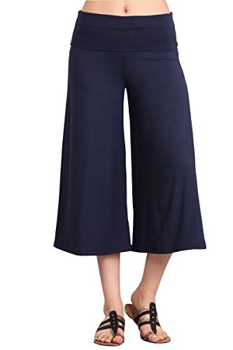 HEYHUN Women's Solid Wide Leg Flared Capri Boho Gaucho Pants