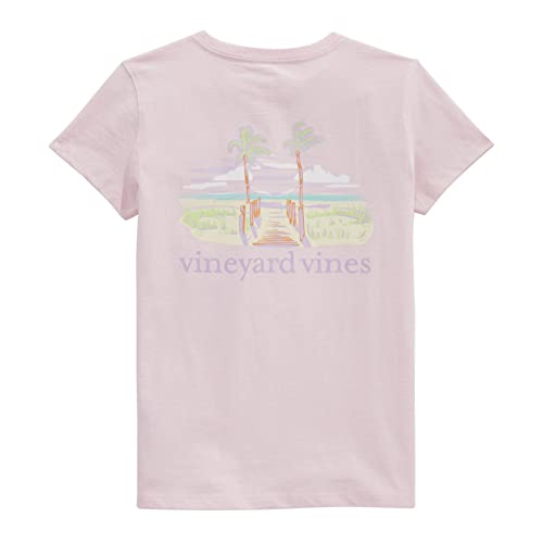 Vineyard Vines Girls' Painterly Hammock Palms Short-Sleeve Pocket Tee, Pink Cloud Solid #TOP5
