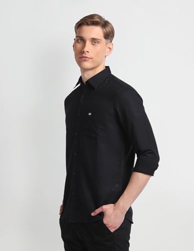 Image of Arrow Solid Slim Fit Mens Casual Shirts - 100% Cotton, Breathable & Comfortable, Full Sleeves Shirt for Men