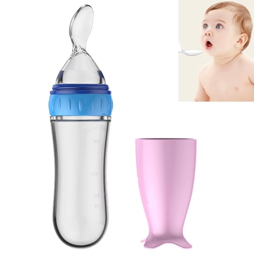 Cuchara para Biberón para Bebés,Squeeze Feeding Bottle,Cuchara Dispensadora de Comida de Silicona,Botellas de Alimentación para Bebés,Biberón de Silicona de 90 Ml para Bebés y Niños