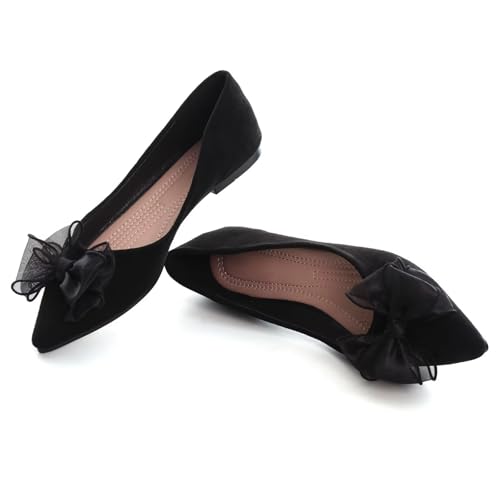 Image of SAILING LU Womens Bowknot Ballet Flats Pointy Toe Suede