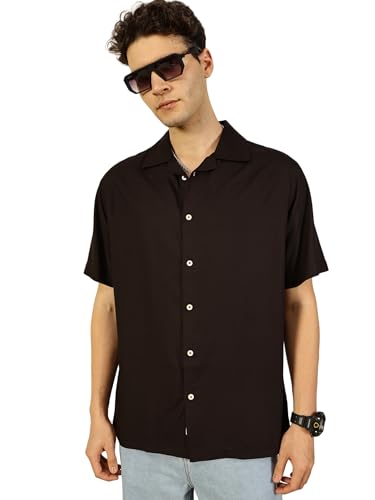 Image of Thomas Scott Men Half Sleeves Camp Collar Oversize Fit Solid Casual Shirt