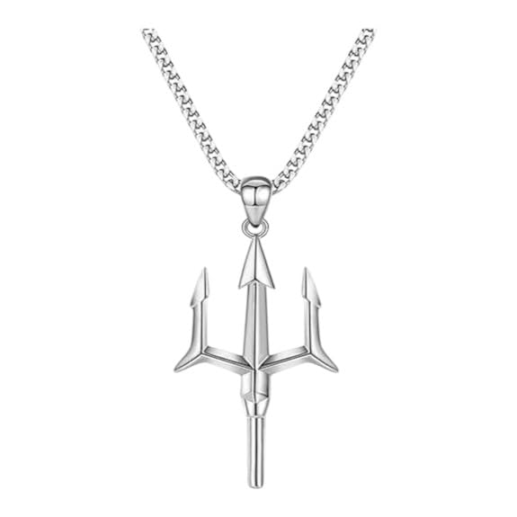 men's trident pendant necklace stainless steel poseidon design chain | silver & gold locket | stylish gift for men | fashion jewellery