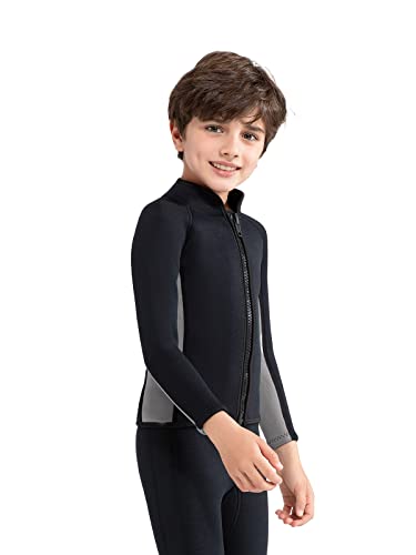Camiseta de neopreno para niños, 3mm, manga larga, con cierre frontal, para deportes acuáticos miniatura 6