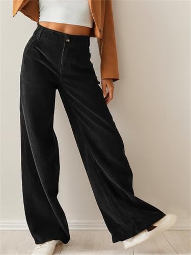 Women's Corduroy Wide Leg Pants Casual High Waisted Vintage Lounge Trousers Baggy Pants for Women with Pockets2
