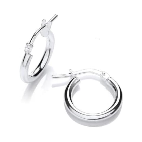 British Jewellery House Small Silver Hoop Sleeper Earrings | 925 Sterling Silver Hoops Earrings for Women, Girls Hypoallergenic Round Circle Plain Hinged Earrings, Women`s Girl`s Gift, White Cover