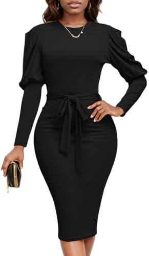 Funeral Church Dresses for Women Formal Long Sleeve Wrap Business Work Dress Vintage Ruched Midi Pencil Dress
