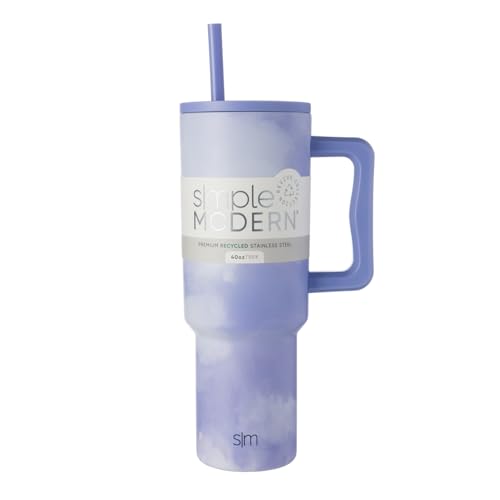 Image of Simple Modern 40 oz Tumbler with Handle and Straw Lid | Premium Recycled Stainless Steel Water Bottle Travel Mug Cupholder Use | Gifts for Women Him Her | Trek Collection | Whimsical Tie Dye