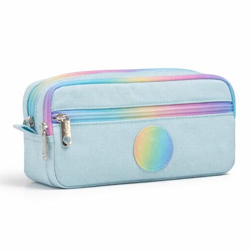 Estojo Escolar Tie Dye Com Glitter Brilho Triplo Organizador Para Material Escolar Com 3 Compartimentos E Zíperes Material Em Nylon (Azul Bebê)