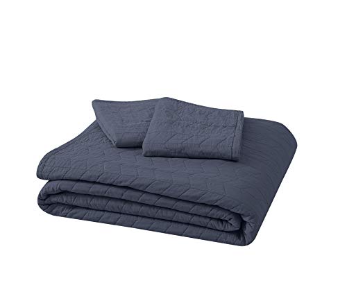 Chezmoi Collection Madrid 3-Piece Vintage Washed Solid Cotton Quilt Set (Queen, Steel Blue)