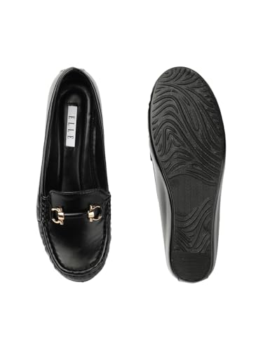 Image of ELLE Women's Flats Slip-On Loafers with Metallic Buckle