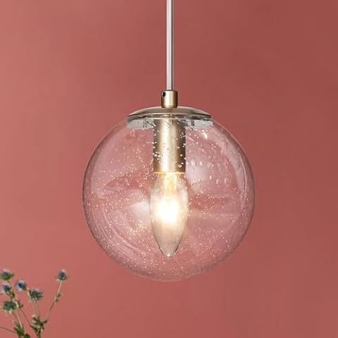 Optimant Lighting Gold Pendant Lighting for Kitchen Island, Modern Globe Hanging Pendant Light Fixture with Seeded Glass Shade and Clear Cord for Foyer, Hallway, Bedroom and Dining Room Cover