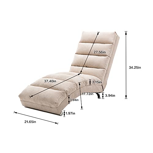Homsof Armless Chaise Lounge Indoor Chair With Massage, Modern Long Lounger With Metal Legs For Office Or Living Room, One Size, Beige #TOP1