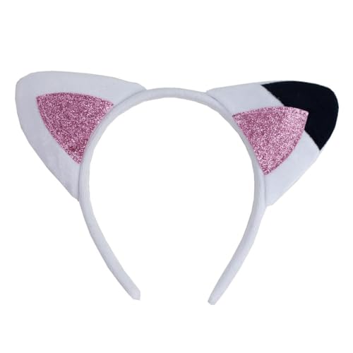 JRYXDS Tiara Orelhas de Gato para Menina Branco, Tiaras com Orelhas de Gato, com Purpurina Rosa para Carnaval, Fantasia, Festa Temática, Halloween, Aniversário, Presente