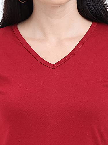 Image of FLEXIMAA Women's Cotton Plain V Neck Half Sleeve T-Shirt