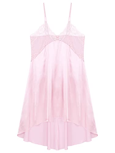 Men's Lace Patchwork Satin Sissy Dress Irregular Hem Sleeveless Sleepwear Pajamas Nightdress3