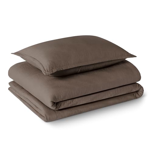 Image of Amazon Basics Brushed Microfiber Comforter Set, Extra Soft with Natural Texture, 2-Piece, Twin /Twin XL, Brown, Oeko-TEX Certified, Machine Washable