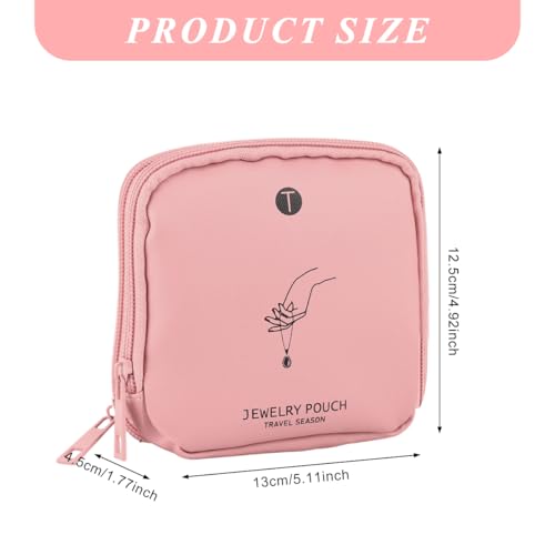 Image of MAYCREATE Travel Jewellery Organiser Pouch Small Bracelets Jwell Jewelry Organizer Pouch PU Jewellery Pouches with Zipper, Soft Velvet Compartments for Rings Earrings Necklaces (5x5inch, Pink)