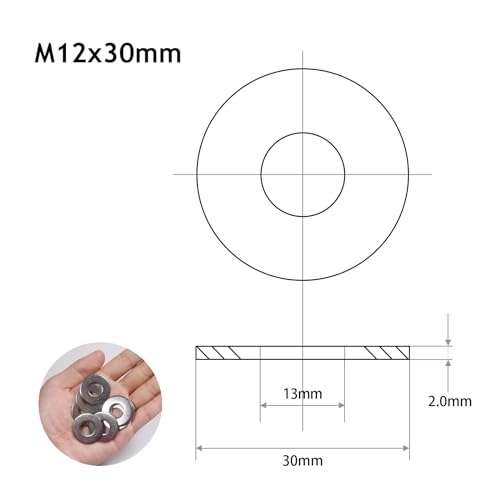 FOMGIIN Flat Penny Washer M12 x 30mm, A2 304 Stainless Steel Washers, Flat Repair Washer, Large Metal Washers - Image 3