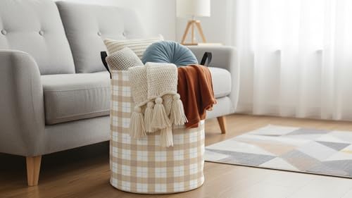 Image of CLOCOR Large Laundry Basket,Waterproof Fabric Storage Container,Room Decor,Gift Basket（Yellow Grid