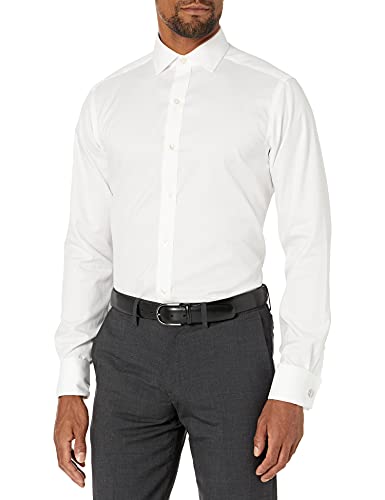 Amazon Brand - Buttoned Down Men's Tailored Fit French Cuff Spread-Collar Non-Iron Dress Shirt, White, 16" Neck 32" Sleeve
