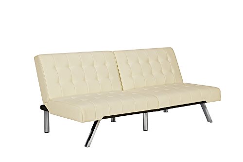DHP Emily 71 Inch Futon Sofa Bed in Faux Leather, Armless Upholstered Couch Sleeper with Tufted Back and Seat, Mid-Century Modern, Vanilla