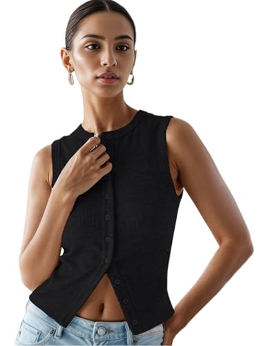 Women’s Button Down Tank Tops Ribbed Summer Vest...