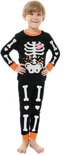 Toddler Boys Halloween Pajamas Glow in The Dark Skeleton Pjs Cotton Sleepwear 2 Piece Pant Sets Kids Halloween Clothes 2-12T3