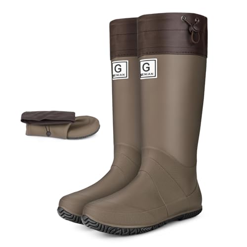 Gummistiefel Damen Herren Faltbar Langschaft Stiefel Weite Schaft Regenstiefel Rutschfester Sohle Gummi Regenschuhe Wasserdichte Halbhoch Regen Boots Leichte Gartenstiefel Bequeme Angelstiefel