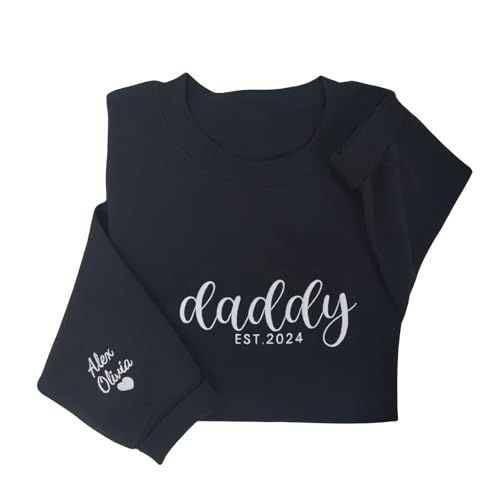 shinedian Sudadera con capucha bordada personalizada para papá con nombres de niños, sudadera con capucha bordada personalizada para papá, sudaderas para hombres, regalo de cumpleaños, 19 colores,