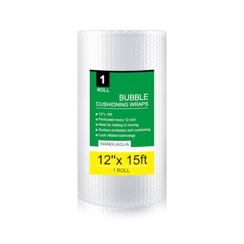 WANGUAGUA Bubble Packing Wrap for Moving Boxes Shipping Cushioning Supplies 1 Roll 12" X 15' Perforated