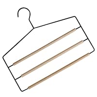 Didiseaon 3-tier Multi-layer Pants Hanger Steel Wire Wooden Bars Space-saving Trouser and Scarf Rack Black Household Wardrobe Organizer