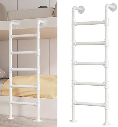 Wall-Mounted Metal Attic Bed Step Ladder - 8ft Fire Escape Ladder for Loft, Library, Home, RV, Basement Egress - Supports 330lbs, White Finish