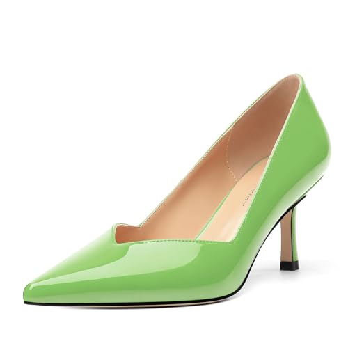 Image of Women Pointed Closed Toe 2.5 Inch Kitten Heel Slip On Pumps | Elegant Comfort Formal Dress Footwear, Versatile Ladies Shoes For Office Wedding Party Evening Daily Occasions