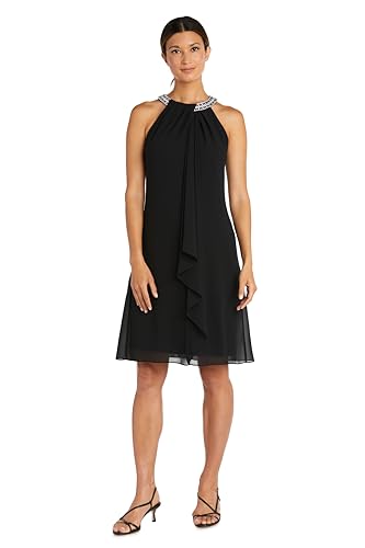Image of R&M Richards Women's Chiffon Halter Cocktail Dress W /Jeweled Neckband & Cascade Drape