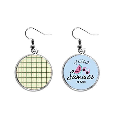Pendientes de sandía cuadrícula verde blanca joyería verano lóbulo mujer