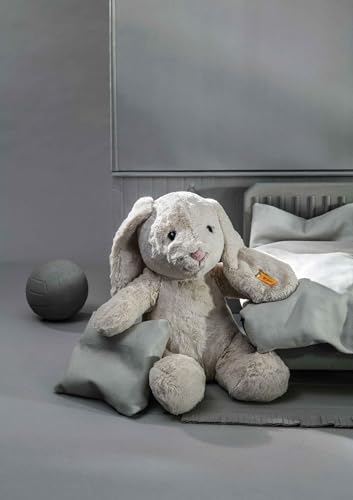 Steiff Hoppie Hase mit Schlappohren 28 cm hellgrau, Plüschtier, Soft Cuddly Friends, flauschiges Stofftier zum Kuscheln und Spielen, Kuscheltier für Mädchen und Jungen, waschmaschinenfest