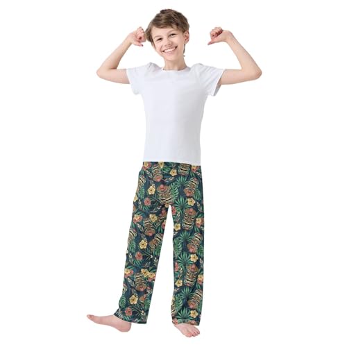 ZZXXB Ethnic Aloah Flowers Boys Long Pants Soft Trousers Elastic Waist Kids Lounge Bottoms with Pockets S-XL2