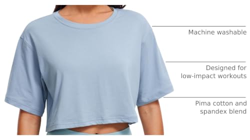 Image of CRZ YOGA Pima Cotton High Neck Crop T-Shirt | Workout, Naturally Soft, Loose Fit, Short Sleeve Tops for Women