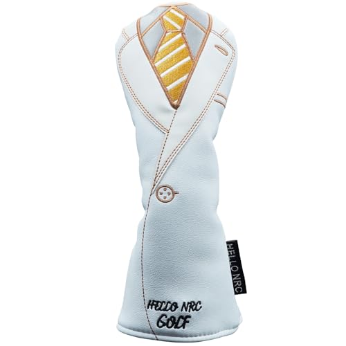 Gbourly Embroidery Pattern Suit Golf Club Hybrid Head Cover Thick PU Leather and Soft Lining Clubs Headcovers, White