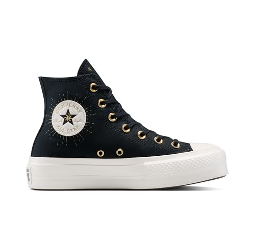 Converse Women's Chuck Taylor All Star Lift, Black/Egret/Gold, 8