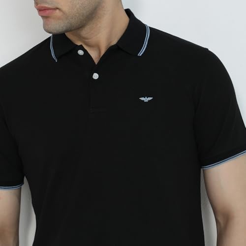 Image of Park Avenue Men Slim Fit Solid Pattern Cotton Polyester Blend Polo Neck Half Sleeve Casual T-Shirt