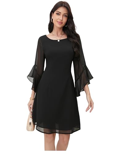 Women's Summer Chiffon 3/4 Sleeve Dresses Party Casual Business Work Office Wedding Guest Cocktail Short Dress