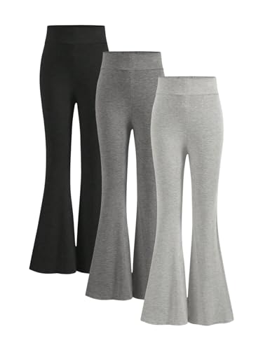 SHENHE Girl's 3 Pack High Waist Flared Yoga Leggings Knitted Leisure Workout Bootcut Pants