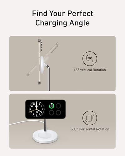Image of Anker MagGo 2-in-1 MagSafe Compatible Qi2 15W Wireless Charging Stand | Qi2 Certified, Fast Charging, Wireless Charger for iPhone 17, AirPods Pro, and More (White, 40W Adapter Included)